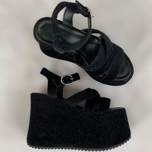 Delia's She Walks On Me Fuzzy Strappy Sandals Platform Shoes
